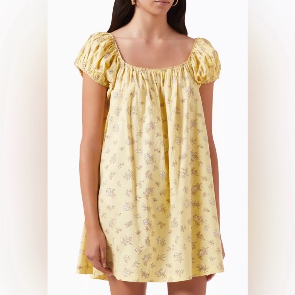 Doen Julie Mini Dress in Sunshine Bouton De Rose Print, Size S